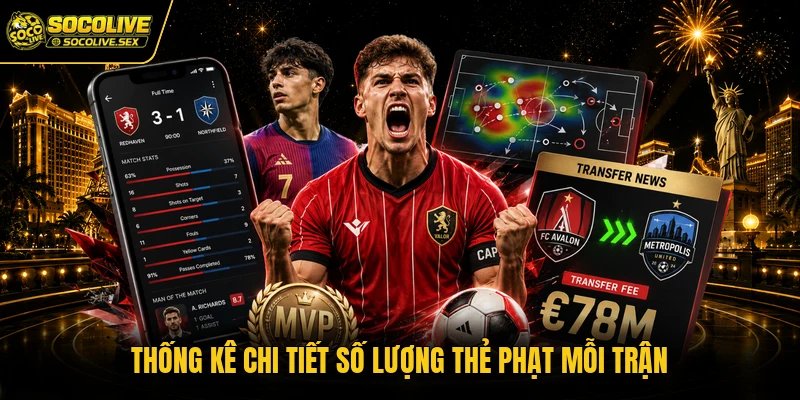 Thống kê chi tiết số lượng thẻ phạt mỗi trận